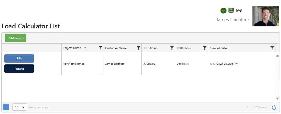 HVAC Load Calculations List of Customers and Projects